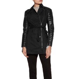 Walter Baker Keanu black cotton leather sleeve trench coat XS